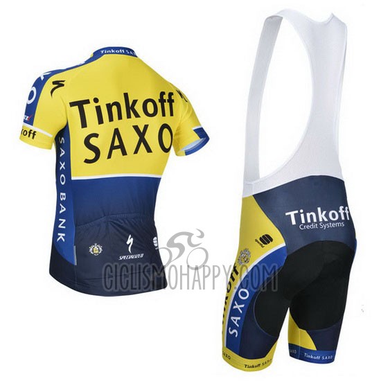 Tinkoff Saxo Bank Cycling Jersey Bib Short 2014 Short Sleeve Blue and Yellow